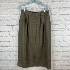 VTG Charter Club by James Justin Wool Old Money Houndstooth Midi Skirt Size 12